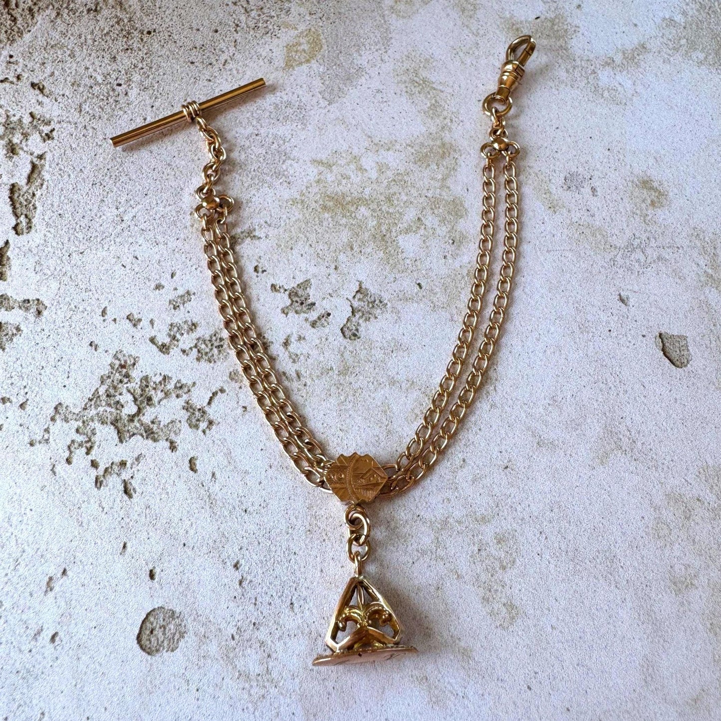 Antique Victorian Rose Gold Albertina Bracelet, Rolled Gold Watch Chain, c1880