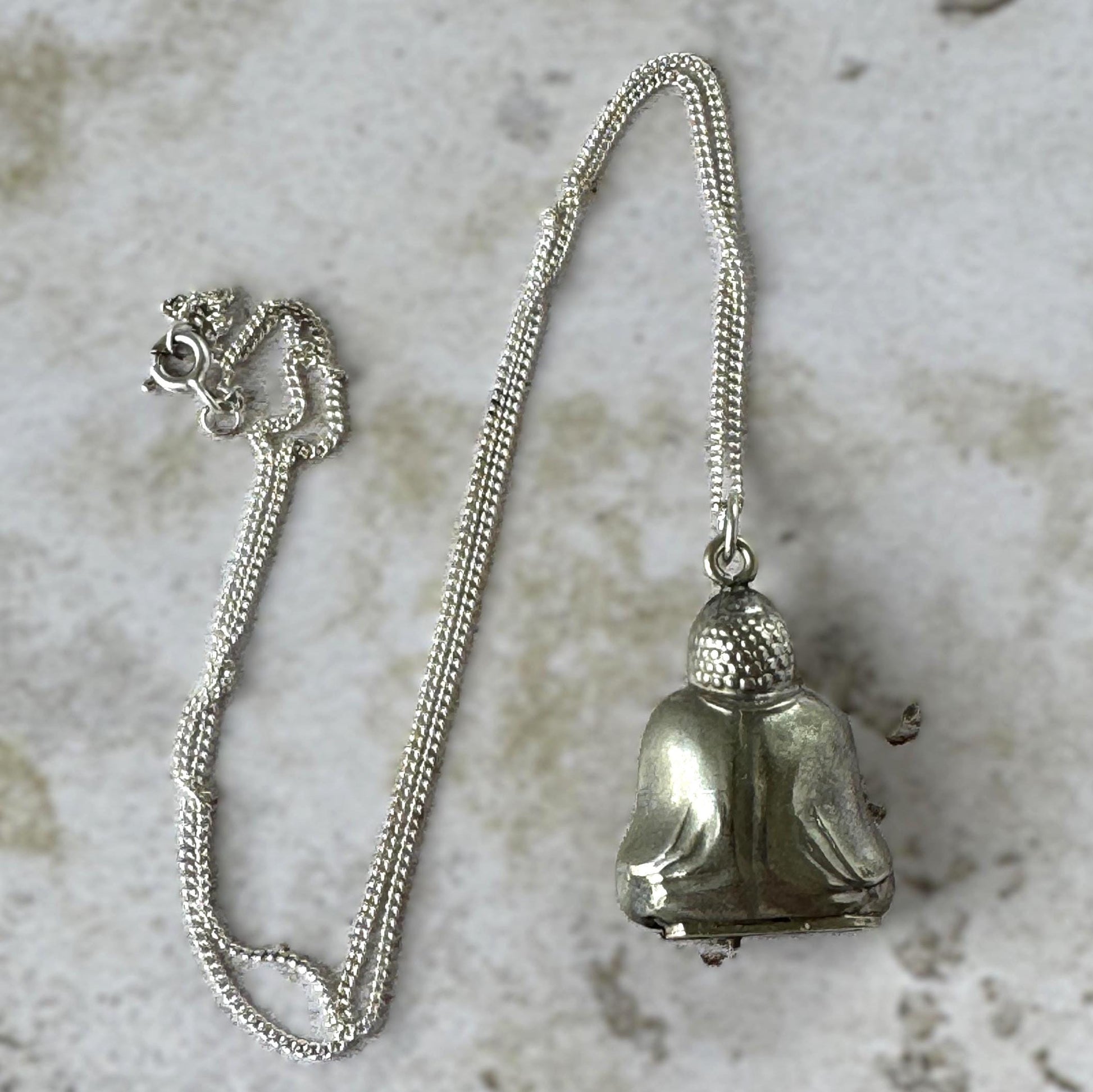 Vintage c.1930 Buddha Secret Compartment Pendant | Hidden Sliding Base | Sterling Silver Chain
