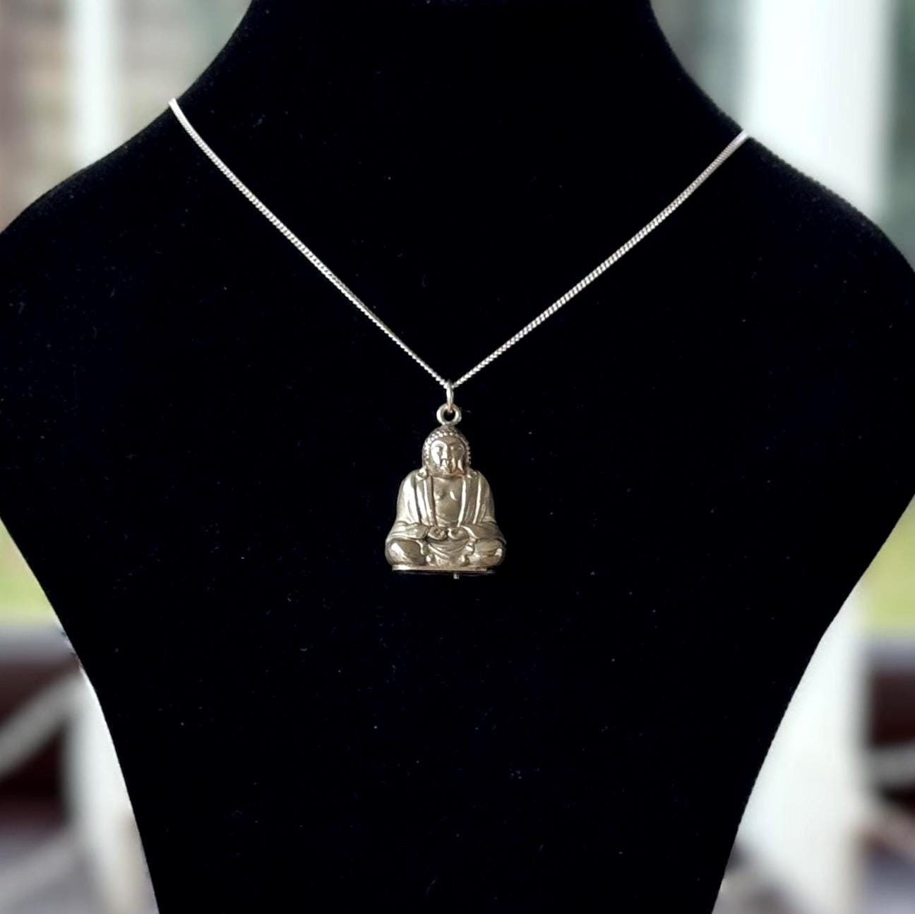 Vintage c.1930 Buddha Secret Compartment Pendant | Hidden Sliding Base | Sterling Silver Chain