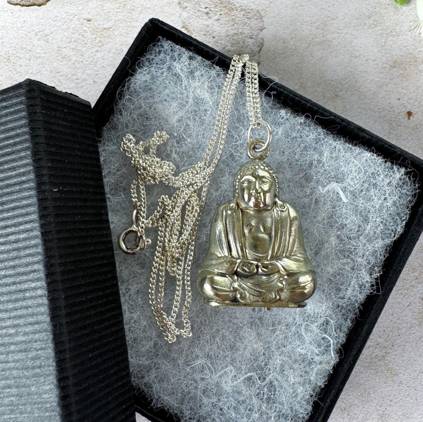 Vintage c.1930 Buddha Secret Compartment Pendant | Hidden Sliding Base | Sterling Silver Chain
