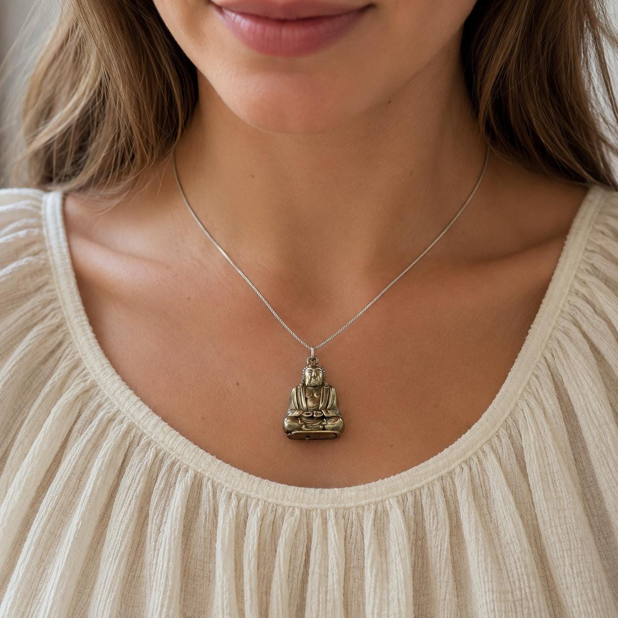 Vintage c.1930 Buddha Secret Compartment Pendant | Hidden Sliding Base | Sterling Silver Chain