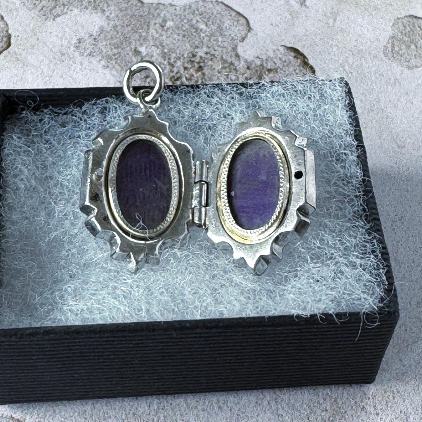 Antique Victorian Sterling Silver Locket Necklace, Engraved Double Sided Photo Breloque Charm