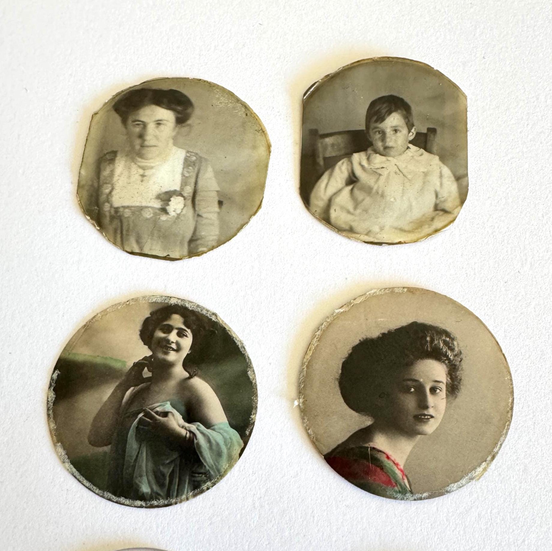 Antique Edwardian Rolled Gold Picture Pendant Necklace: Rare Original Hand Coloured Two Portrait Locket