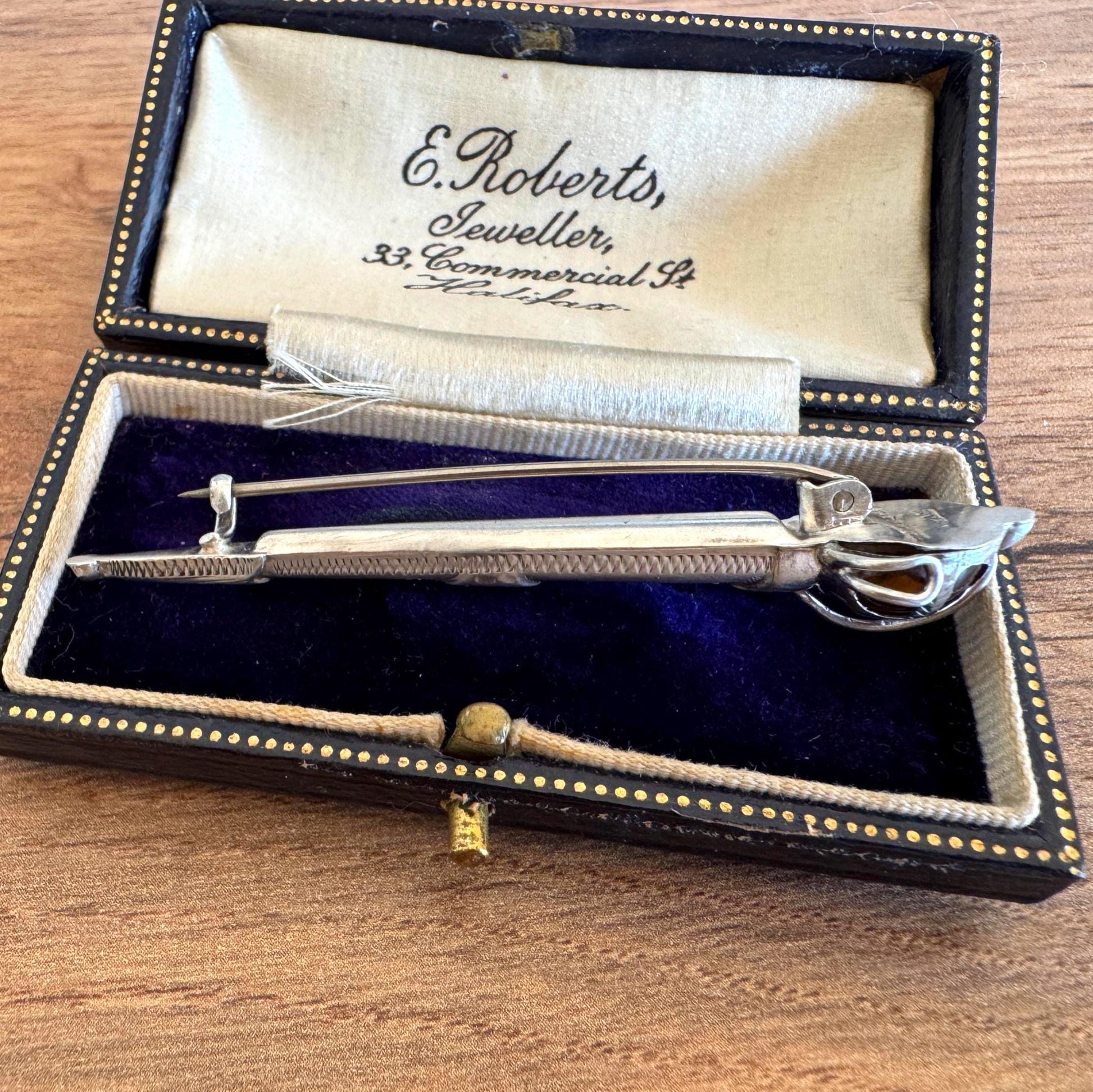 Antique Sterling Silver Scottish Cairngorm Claymore Sword Brooch, Circa 1920