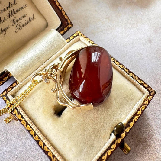 Vintage 9ct Gold Carnelian Spinner Fob Pendant, Hallmarked London 1965