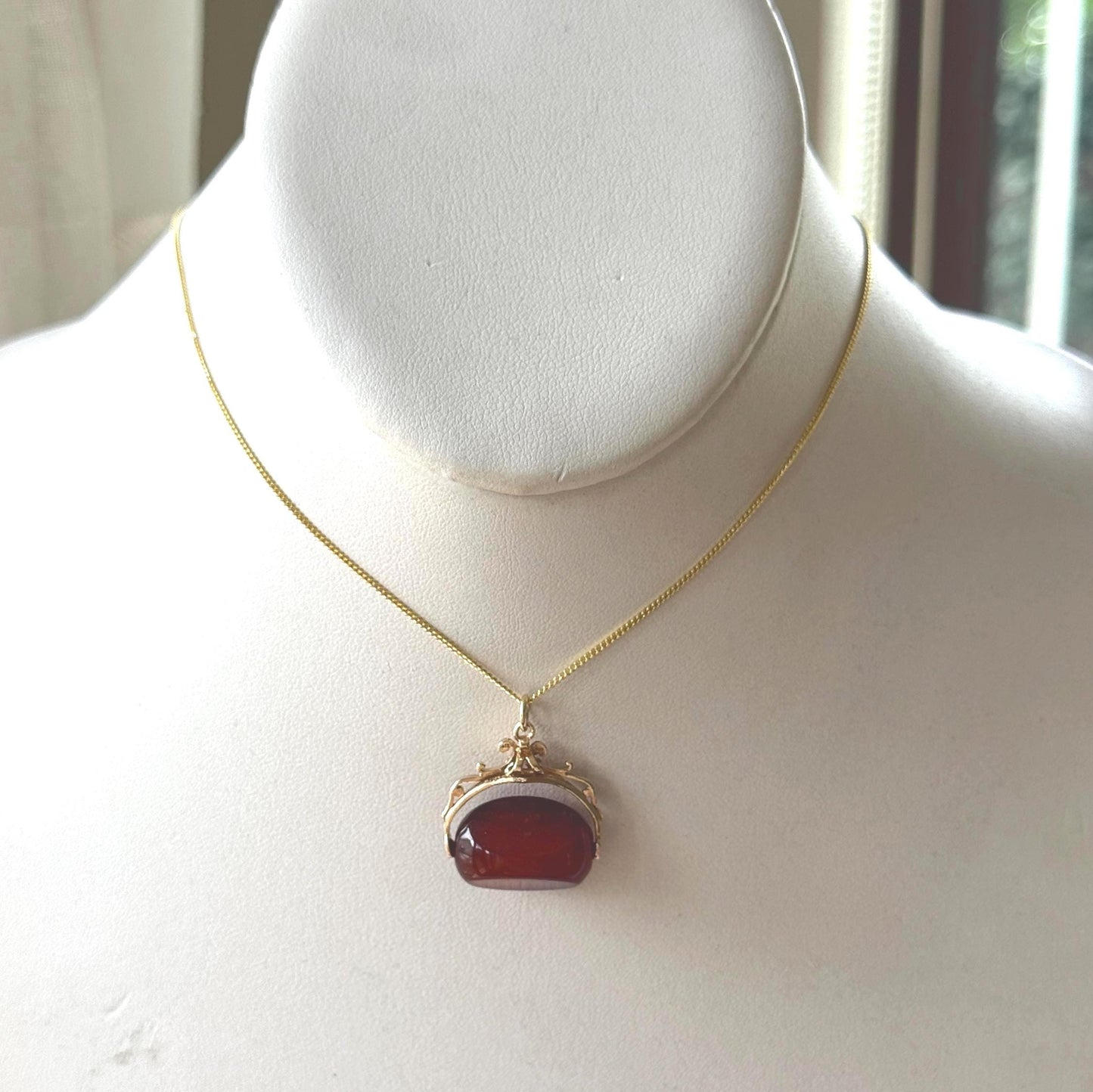 Vintage 9ct Gold Carnelian Spinner Fob Pendant, Hallmarked London 1965