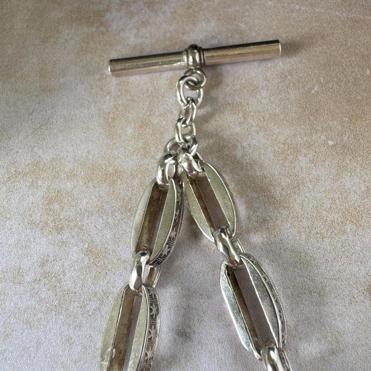 Antique Continental Silver Watch Chain Bracelet, Victorian Breloque Locket