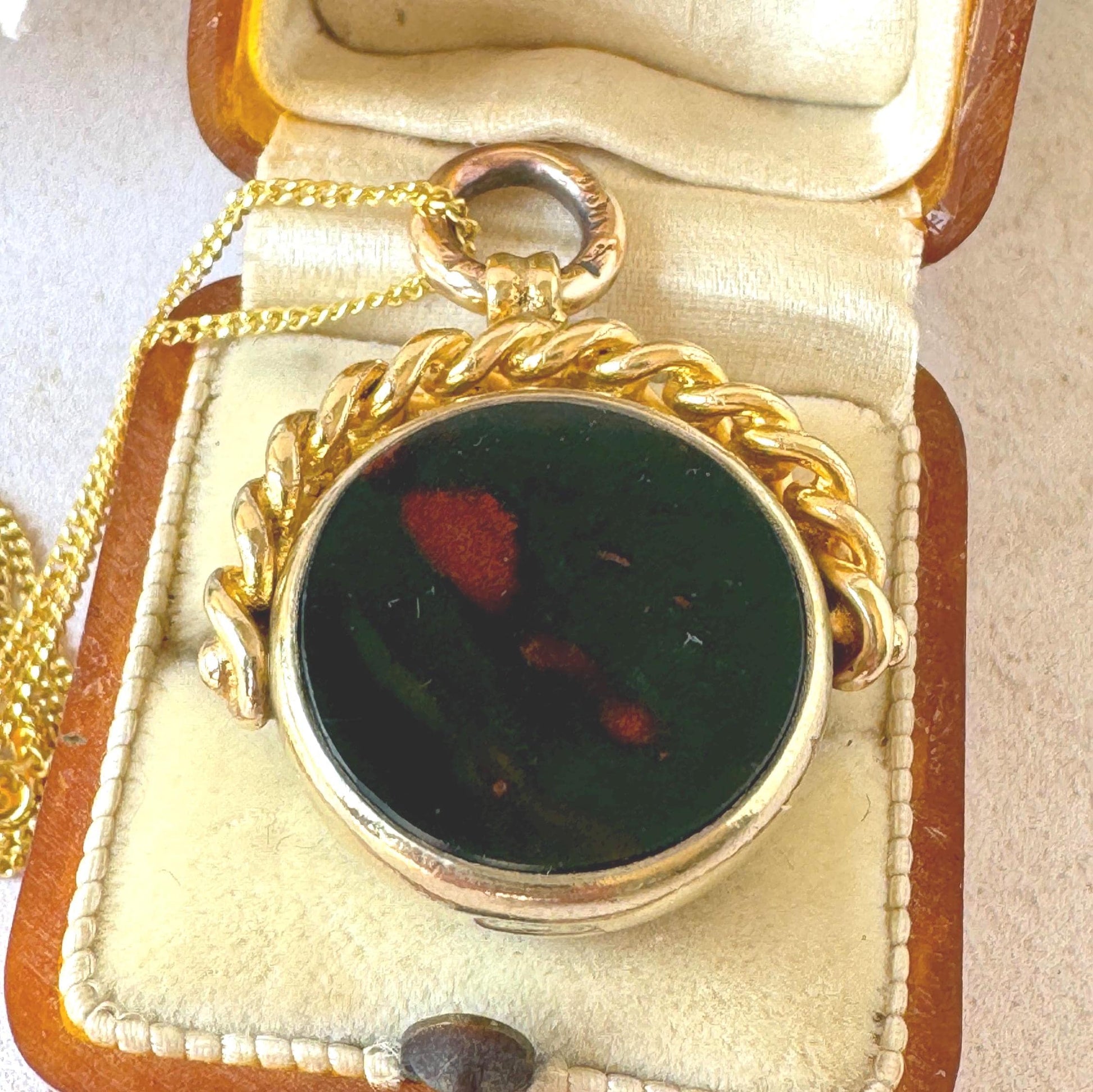 Antique Victorian Rolled Gold Bloodstone & Carnelian Spinning Fob Seal Pendant, Thomas Hopwood