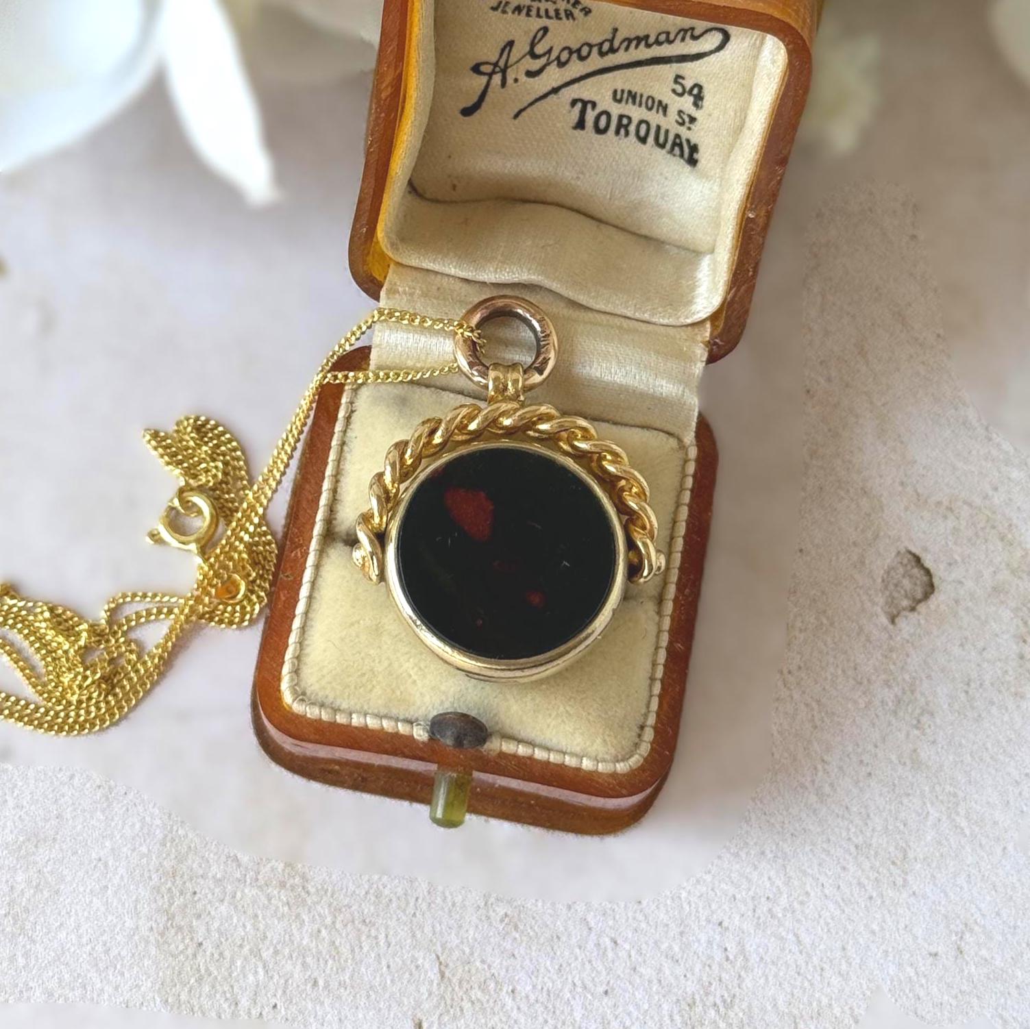 Antique Victorian Rolled Gold Bloodstone & Carnelian Spinning Fob Seal Pendant, Thomas Hopwood