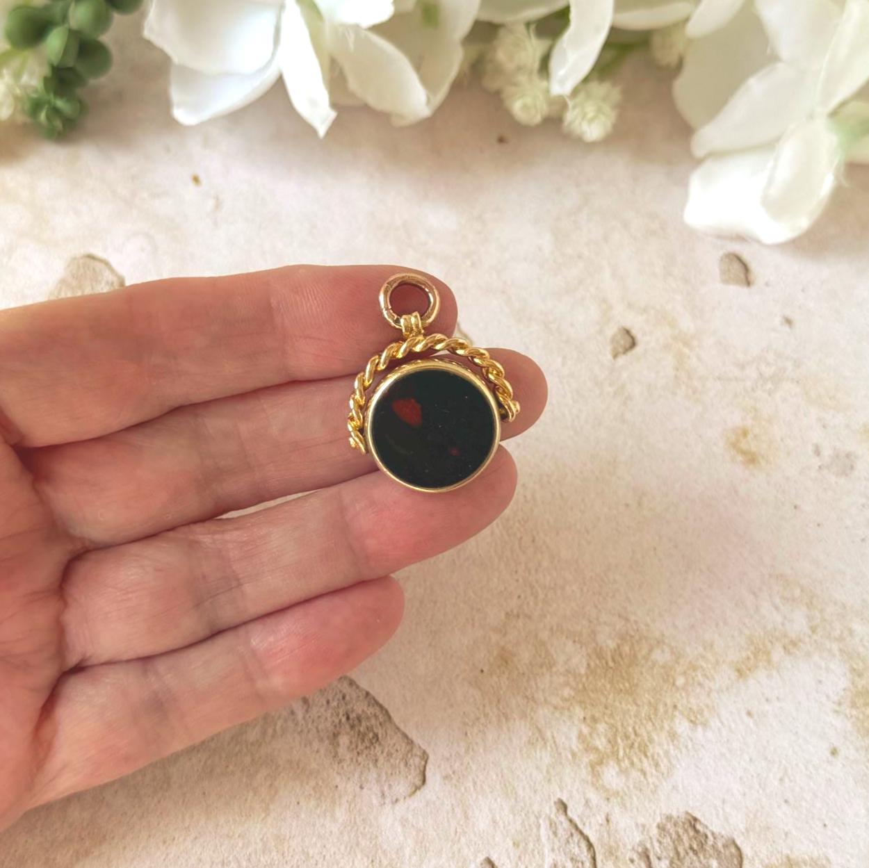 Antique Victorian Rolled Gold Bloodstone & Carnelian Spinning Fob Seal Pendant, Thomas Hopwood