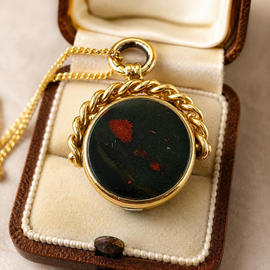 Antique Victorian Rolled Gold Bloodstone & Carnelian Spinning Fob Seal Pendant, Thomas Hopwood
