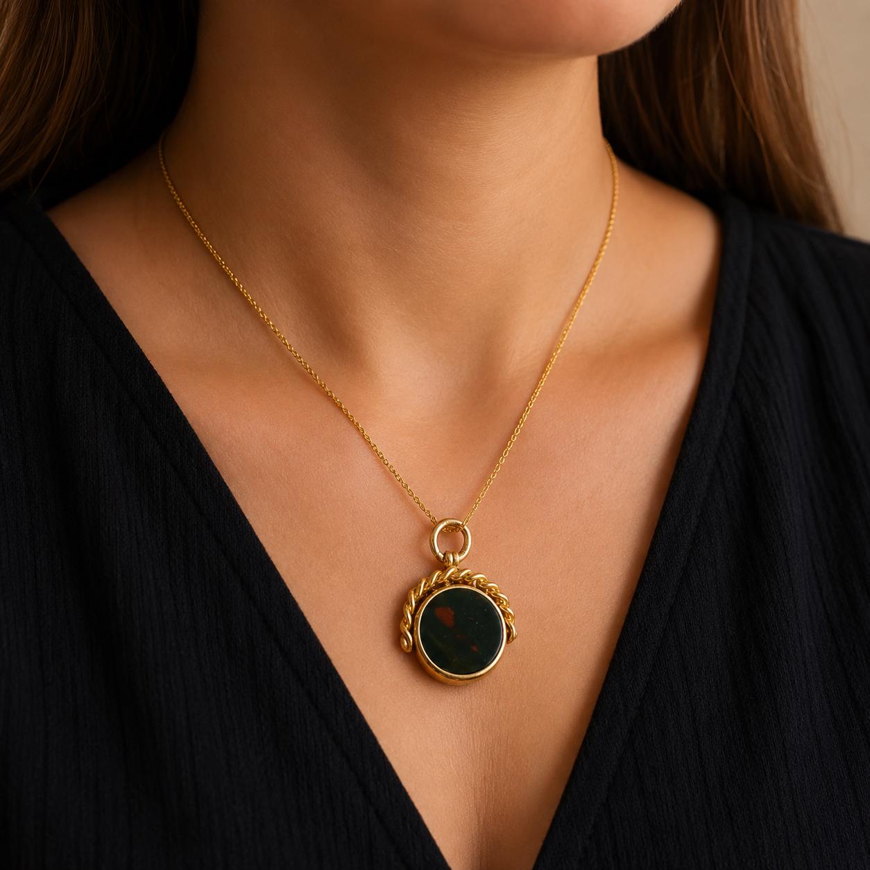 Antique Victorian Rolled Gold Bloodstone & Carnelian Spinning Fob Seal Pendant, Thomas Hopwood