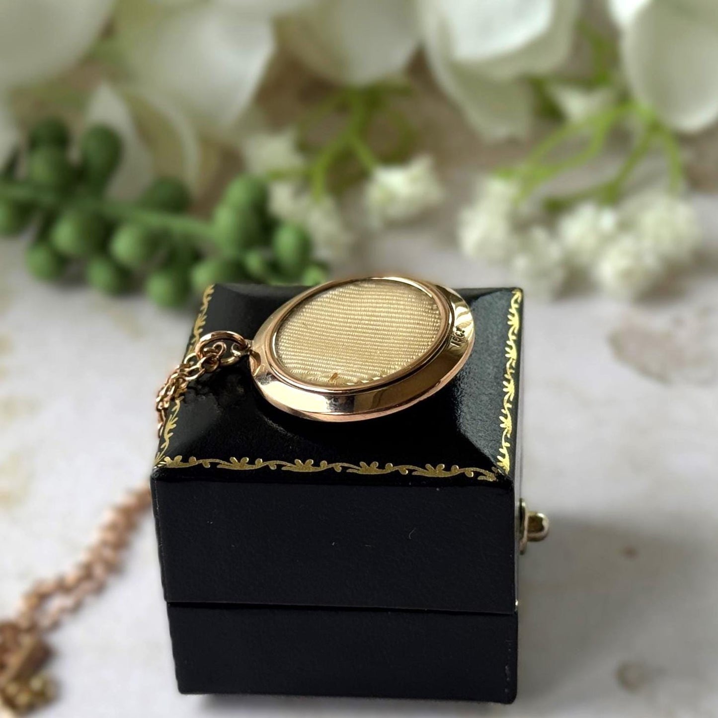 Antique Edwardian 15ct Gold Blue Guilloché Enamel Picture Locket with Seed Pearls, Optional Chain