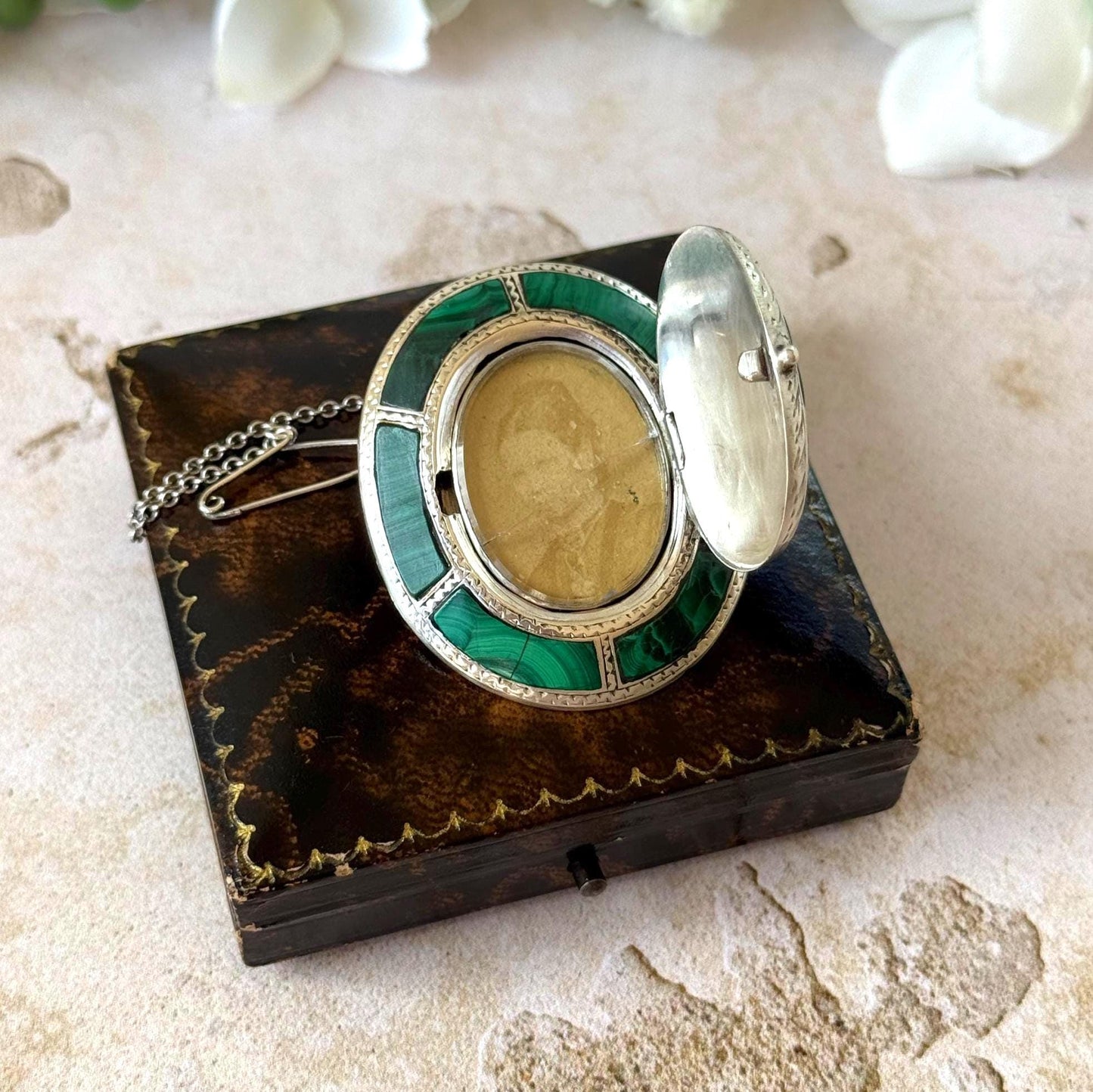 Victorian Scottish Malachite Hidden Locket Brooch | Rare Antique Sterling Silver Scottish Pebble Jewellery