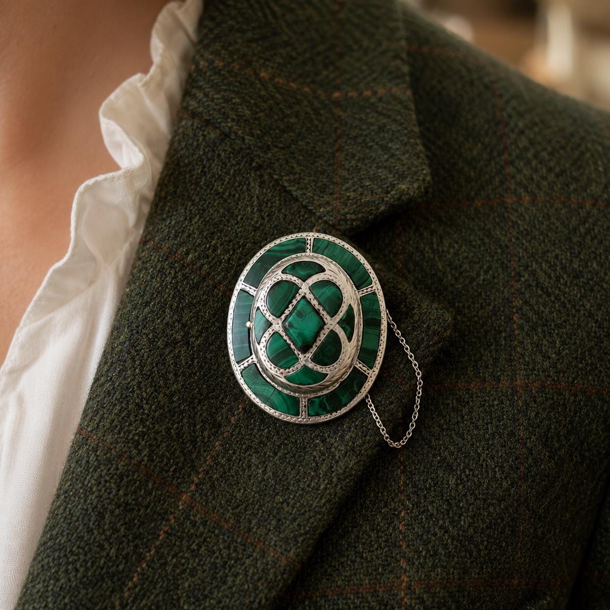 Victorian Scottish Malachite Hidden Locket Brooch | Rare Antique Sterling Silver Scottish Pebble Jewellery