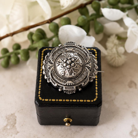 Antique Victorian Hidden Locket Brooch – Sterling Silver Aesthetic Movement Lapel Pin