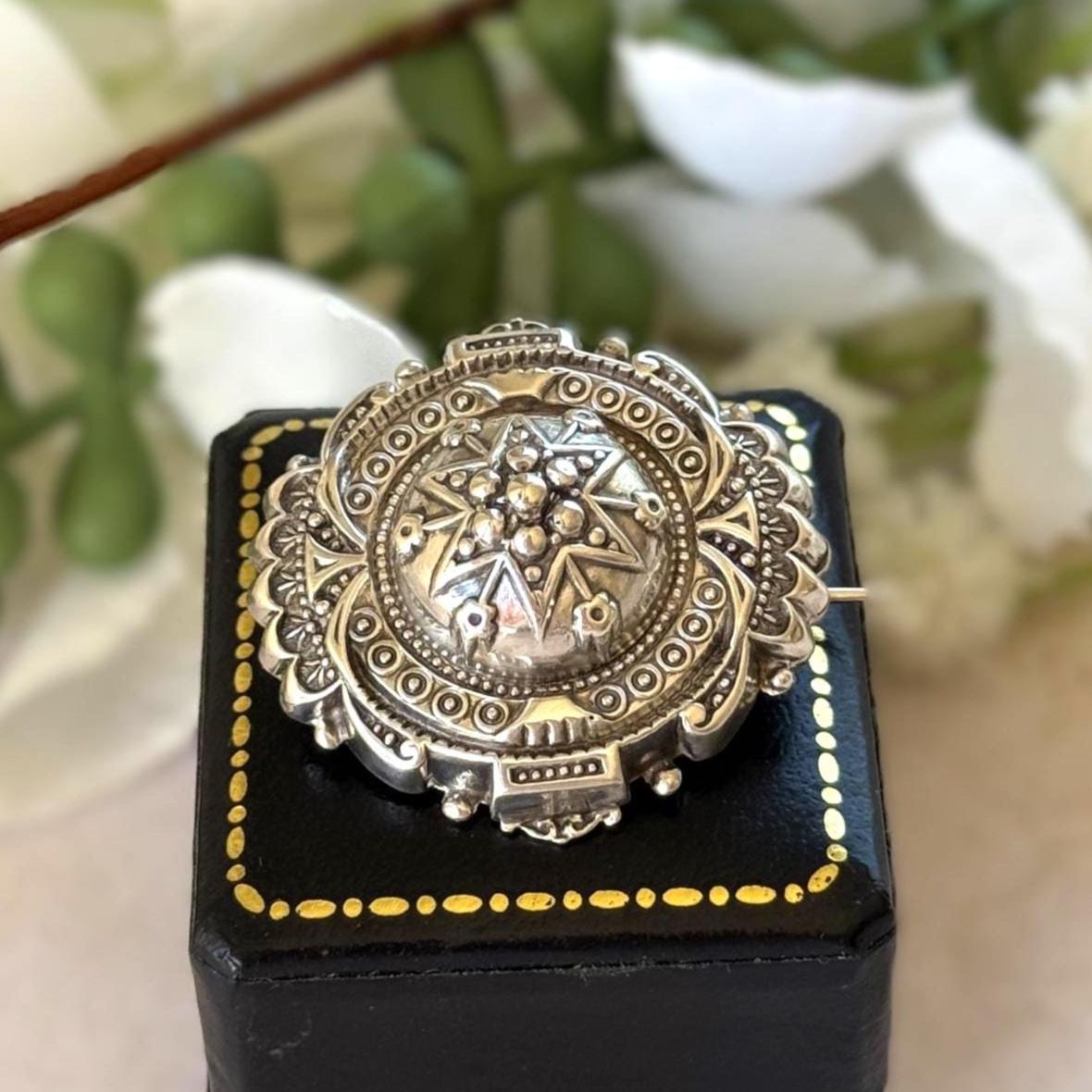Antique Victorian Hidden Locket Brooch – Sterling Silver Aesthetic Movement Lapel Pin