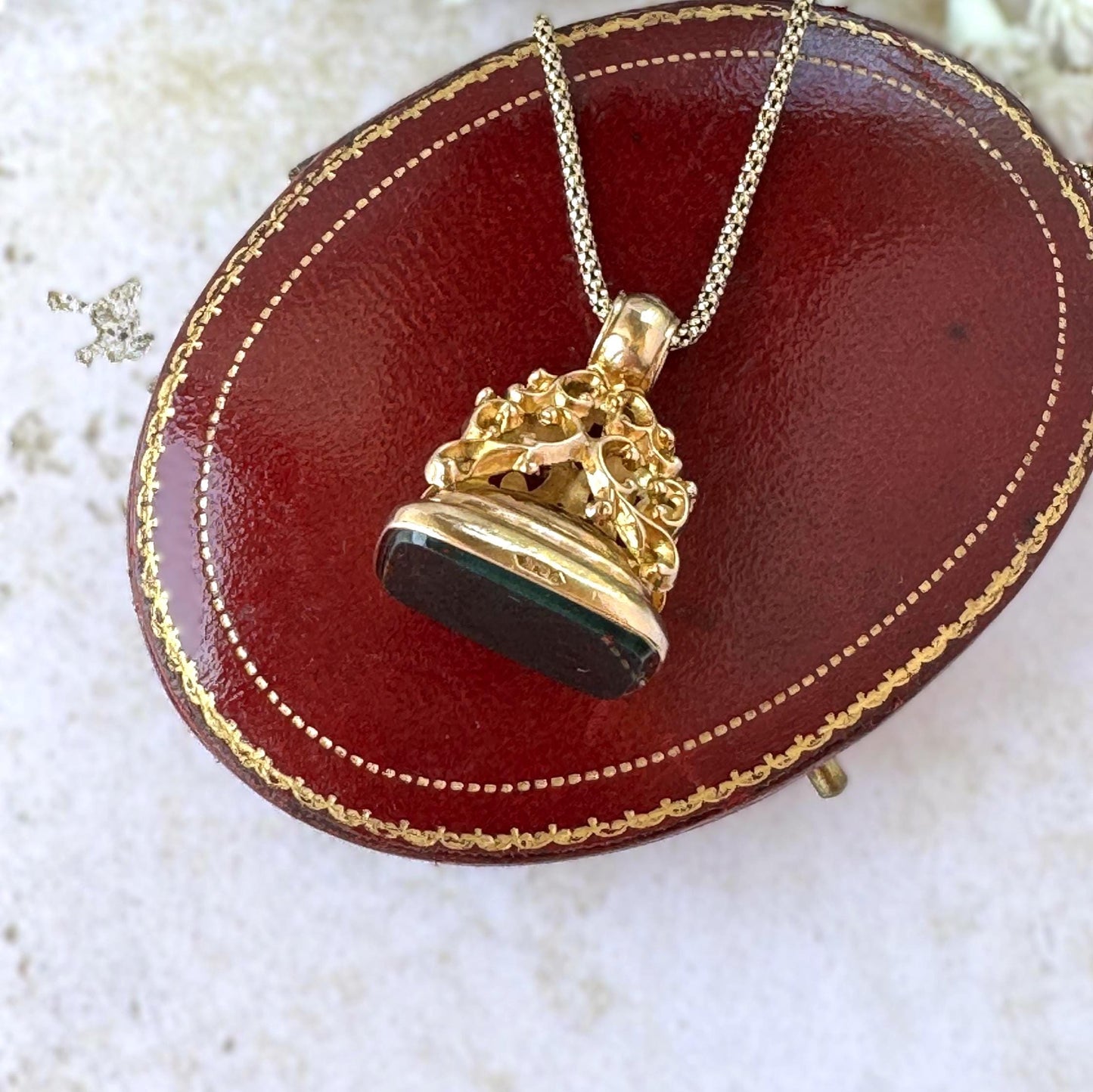Antique Edwardian 9ct Gold Bloodstone Fob Seal Pendant, Birmingham 1910