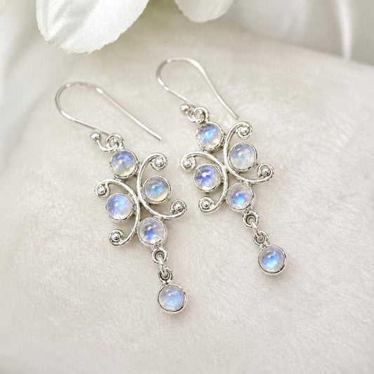 Vintage Sterling Silver Moonstone Drop Hook Earrings