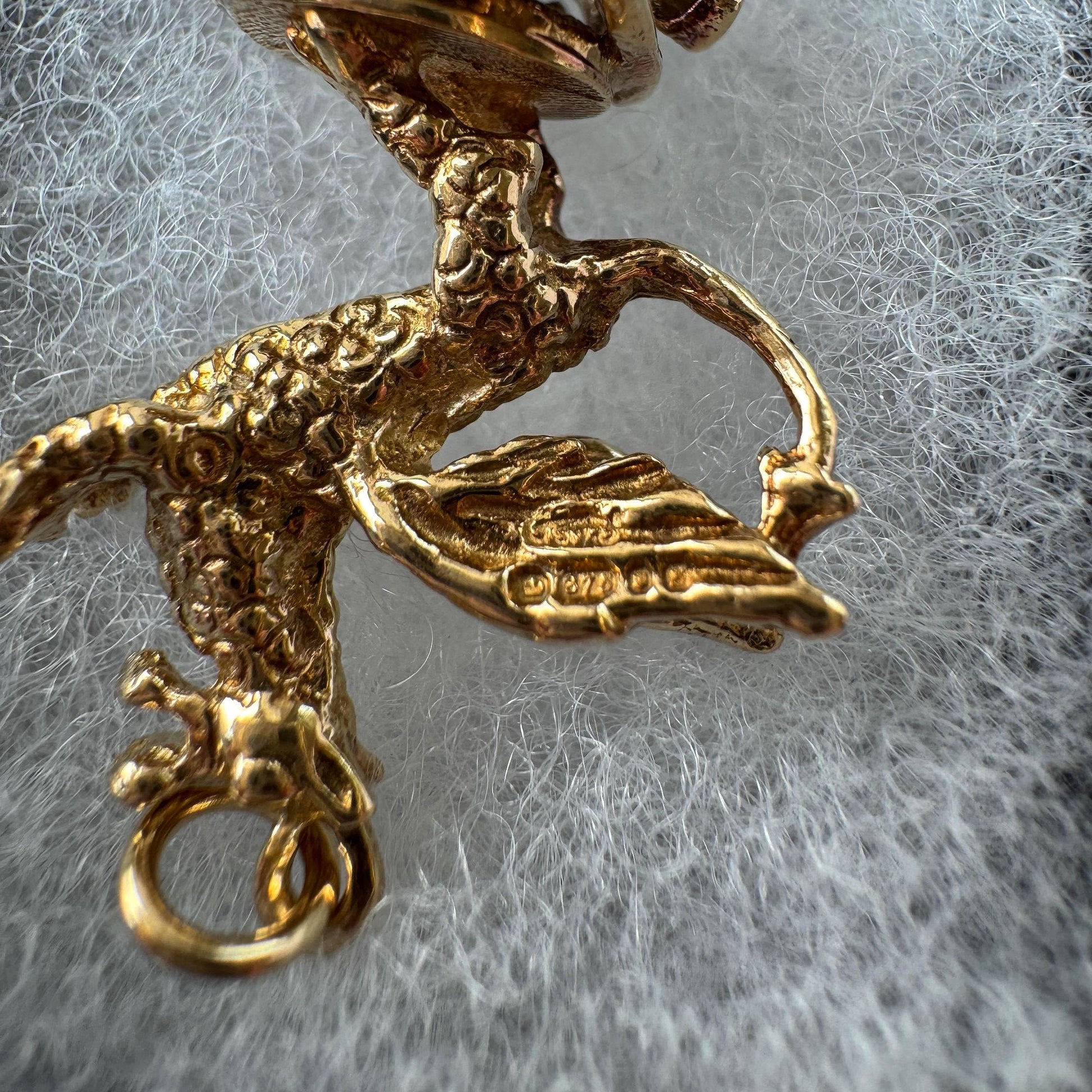 Vintage 9ct Gold Dragon Fob Seal Pendant With Black Onyx, London 1976. Large Gothic Charm