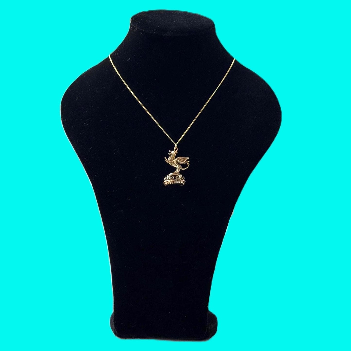 Vintage 9ct Gold Dragon Fob Seal Pendant With Black Onyx, London 1976. Large Gothic Charm