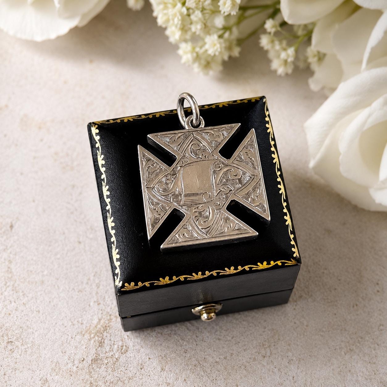 Antique Victorian Sterling Silver Templar Cross Compass Fob Pendant