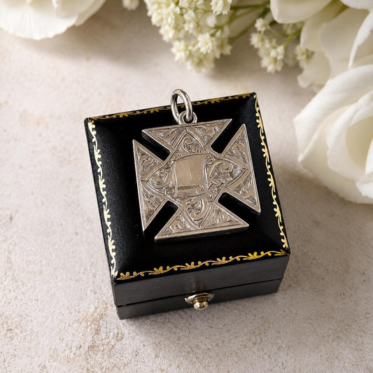 Antique Victorian Sterling Silver Templar Cross Compass Fob Pendant