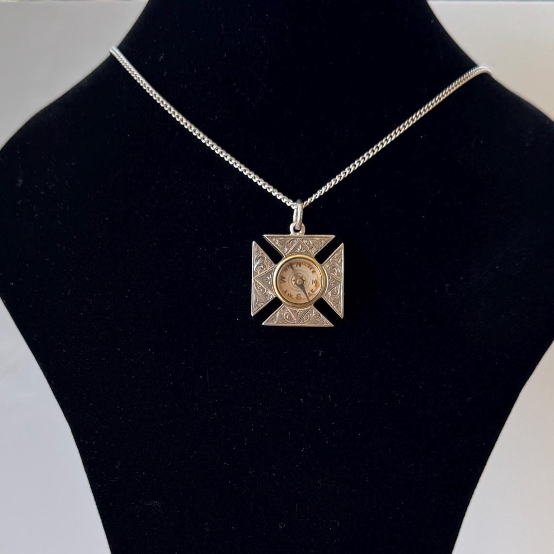 Antique Victorian Sterling Silver Templar Cross Compass Fob Pendant