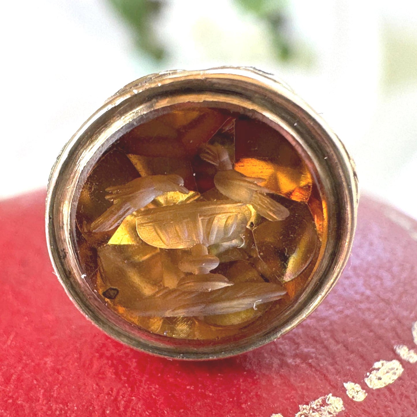 Georgian Miniature Lovebird Intaglio Seal Fob | Antique Gold-Cased Citrine Pendant