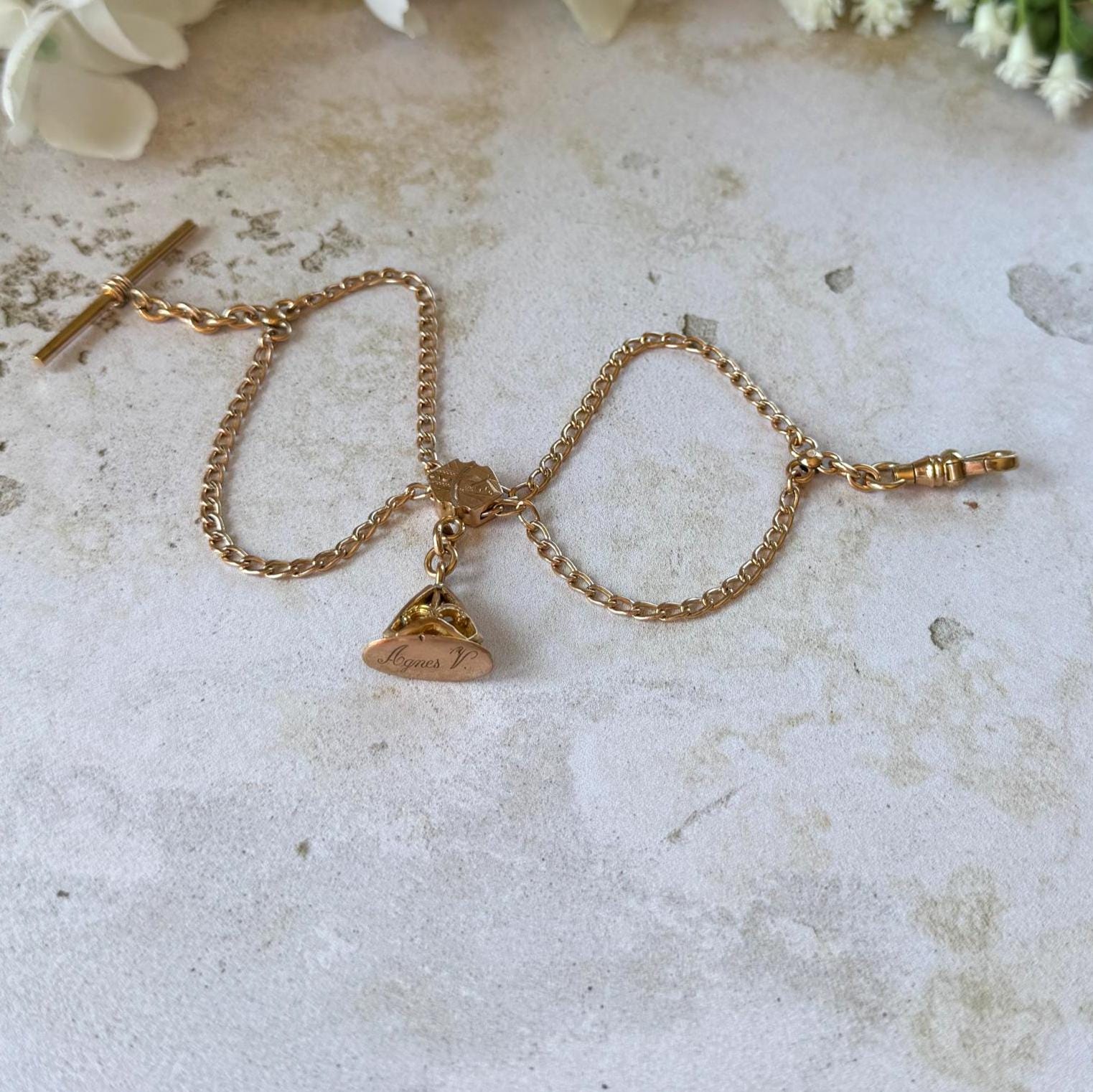 Antique Victorian Rose Gold Albertina Bracelet, Rolled Gold Watch