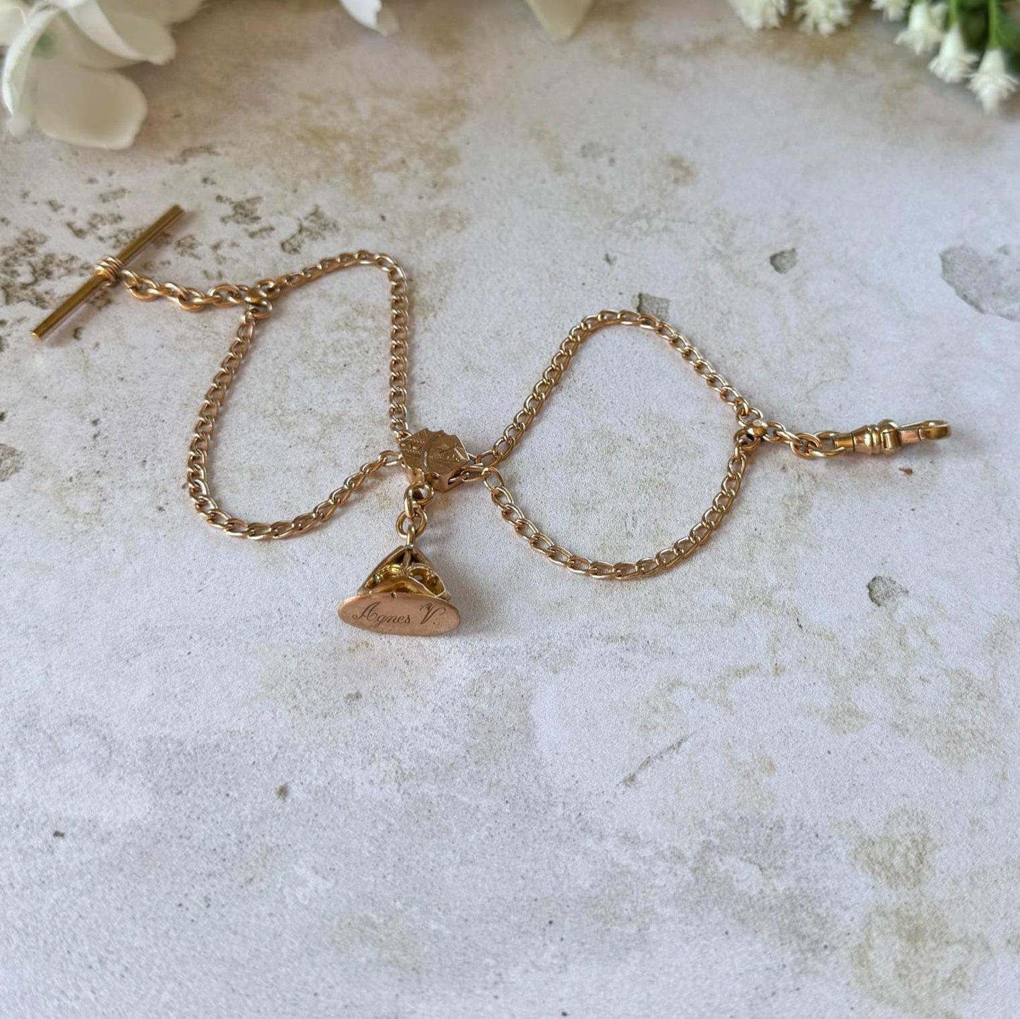 Antique Victorian Rose Gold Albertina Bracelet, Rolled Gold Watch Chain, c1880