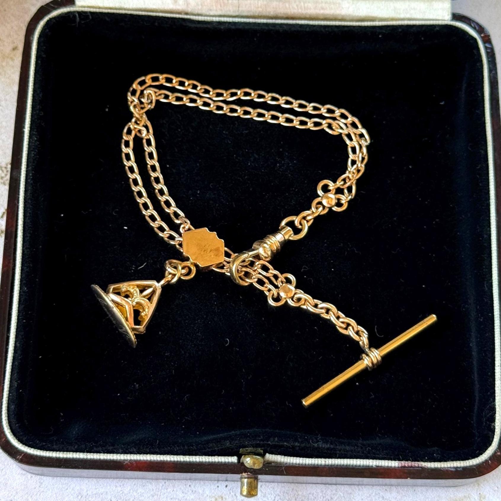 Antique Victorian Rose Gold Albertina Bracelet, Rolled Gold Watch Chain, c1880
