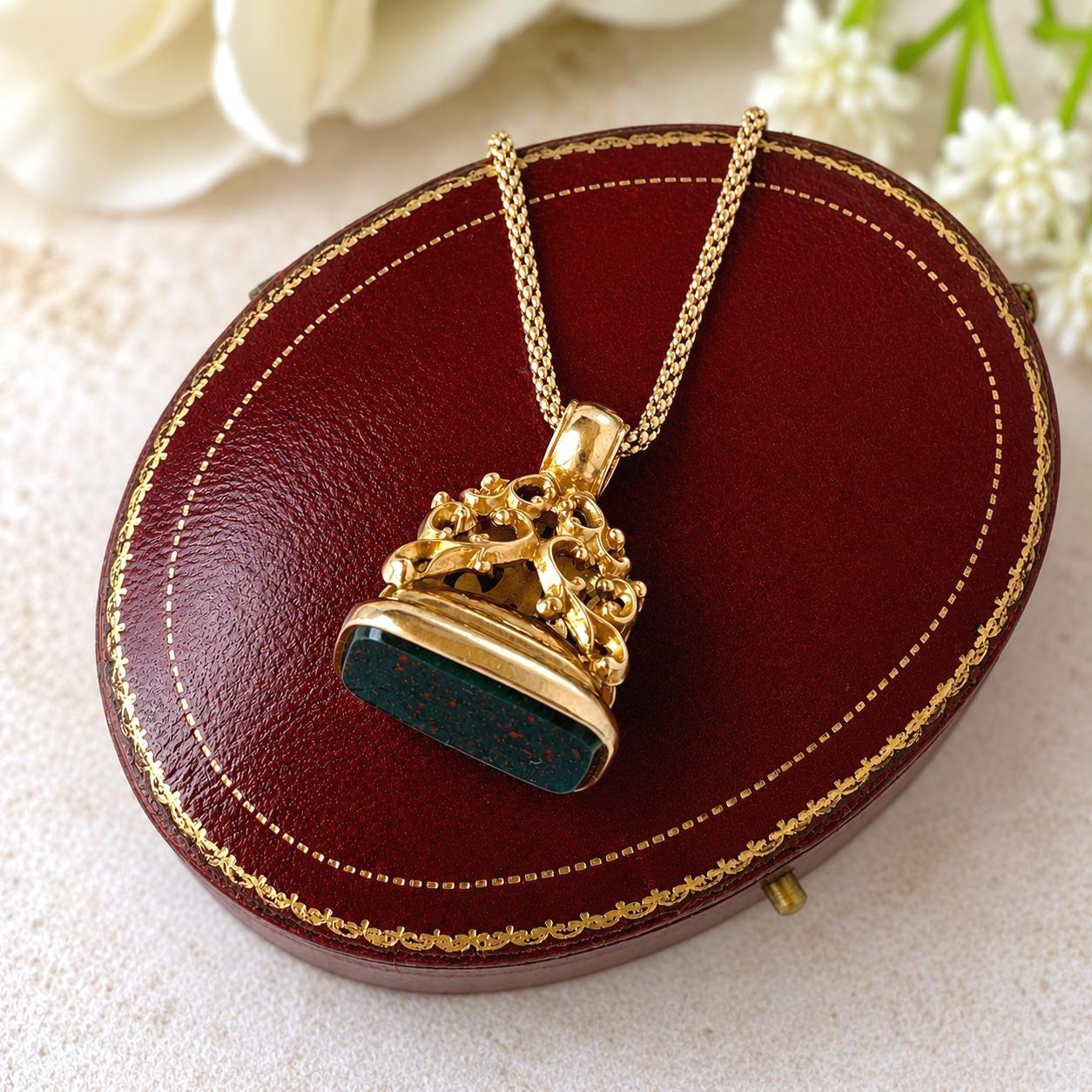 Edwardian 9ct Gold Bloodstone Fob Seal Pendant, Birmingham 1910