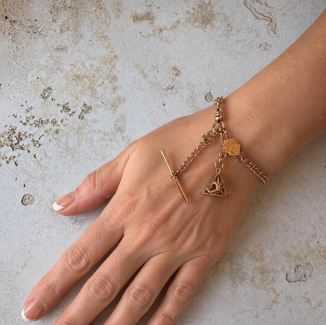 Antique Victorian Rose Gold Albertina Bracelet, Rolled Gold Watch Chain, c1880