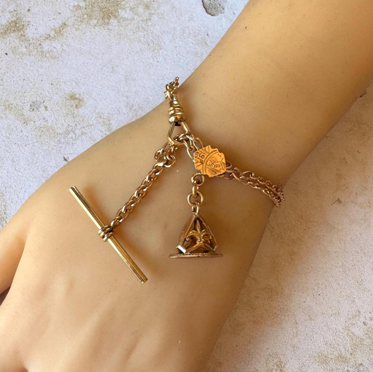 Antique Victorian Rose Gold Albertina Bracelet, Rolled Gold Watch Chain, c1880