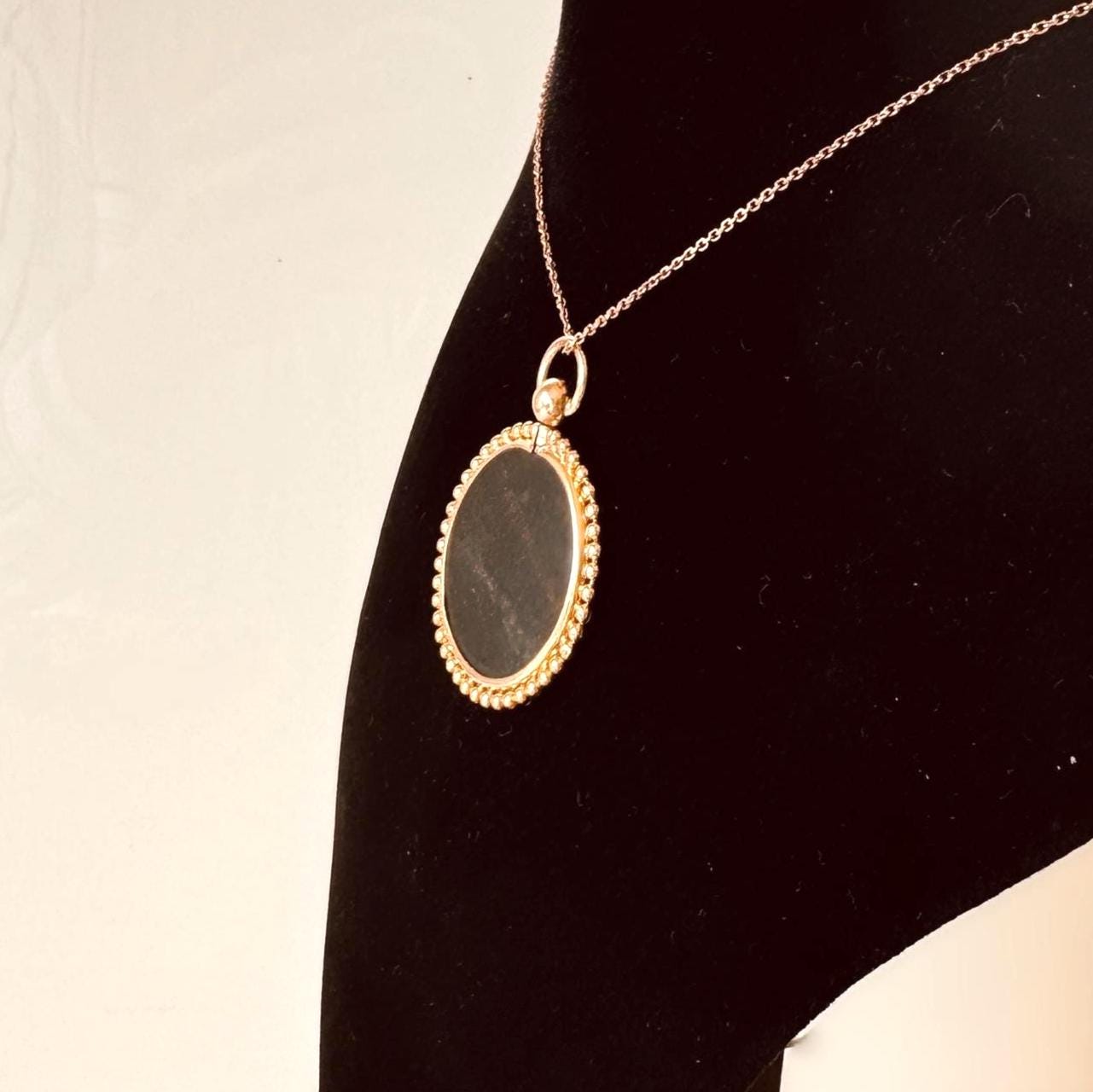 Antique Victorian Bloodstone Pendant Necklace | Rolled Rose Gold Photo Locket Conversion