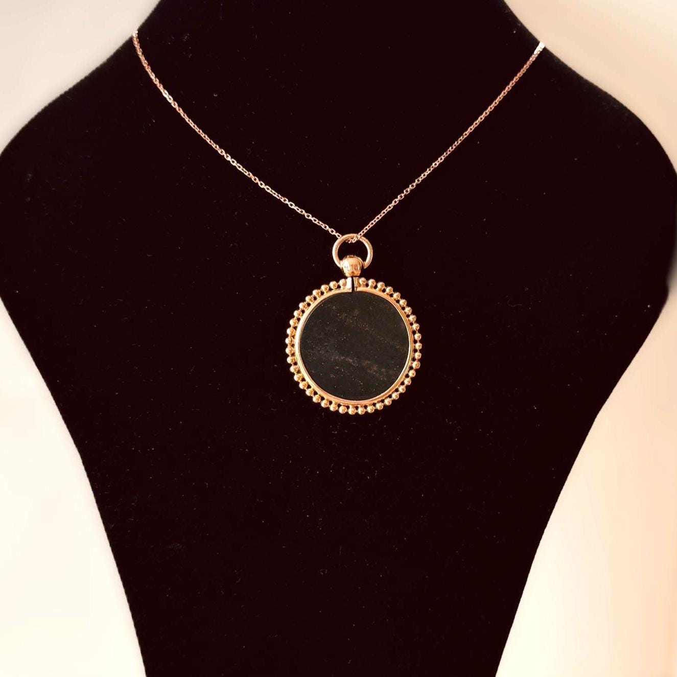 Antique Victorian Bloodstone Pendant Necklace | Rolled Rose Gold Photo Locket Conversion