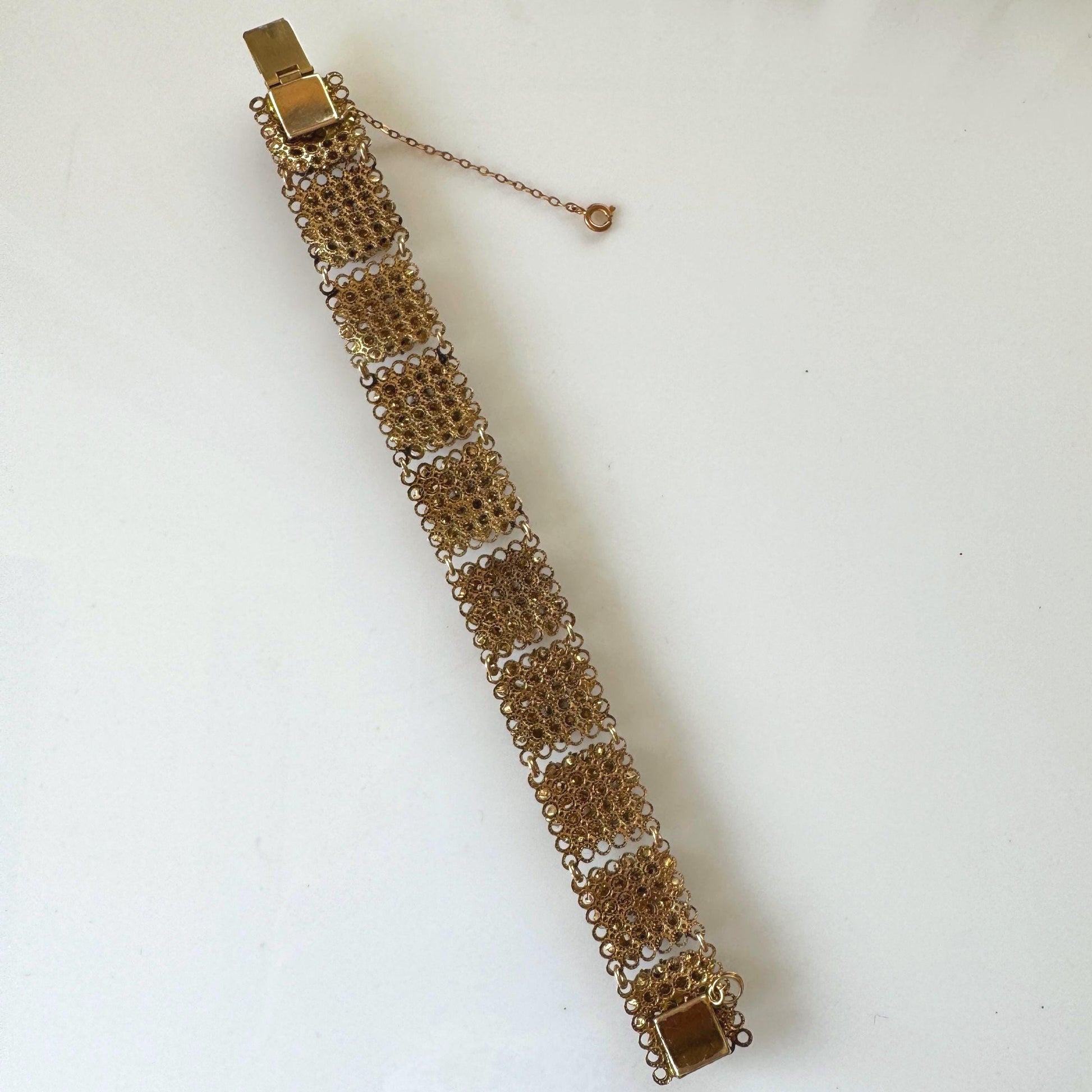 Vintage Art Deco Red Paste Garnet Rosette Panel Bracelet, Circa 1930