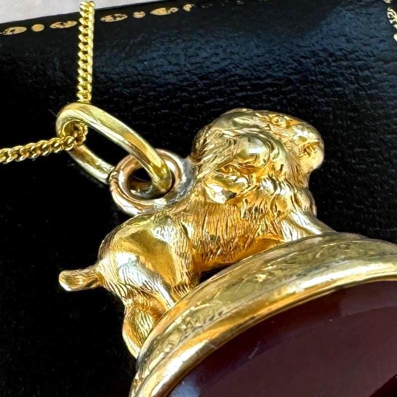 Antique Georgian Pinchbeck Lion Seal Fob | Regency Era Figural Carnelian Pendant