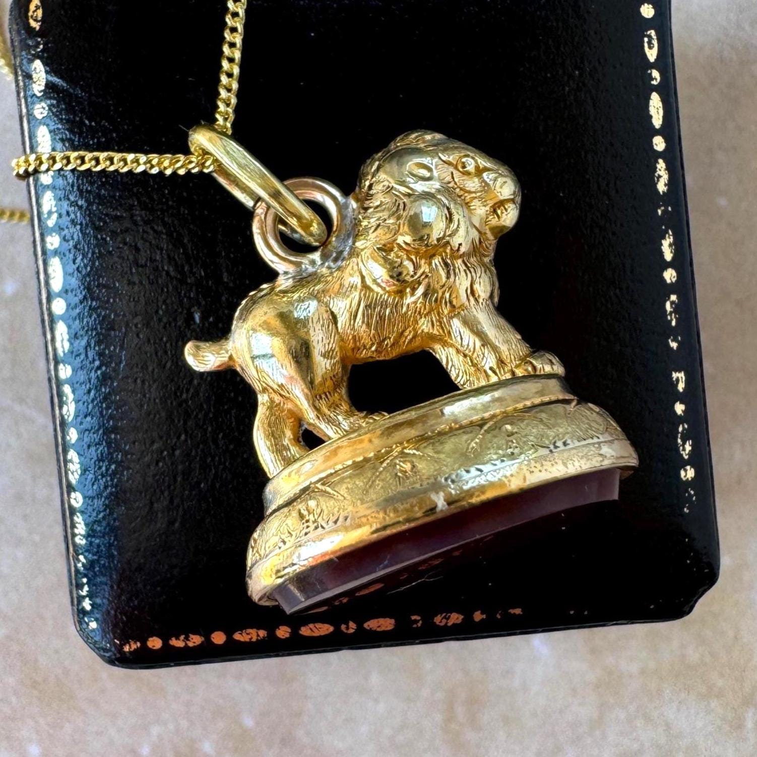 Antique Georgian Pinchbeck Lion Seal Fob | Regency Era Figural Carnelian Pendant