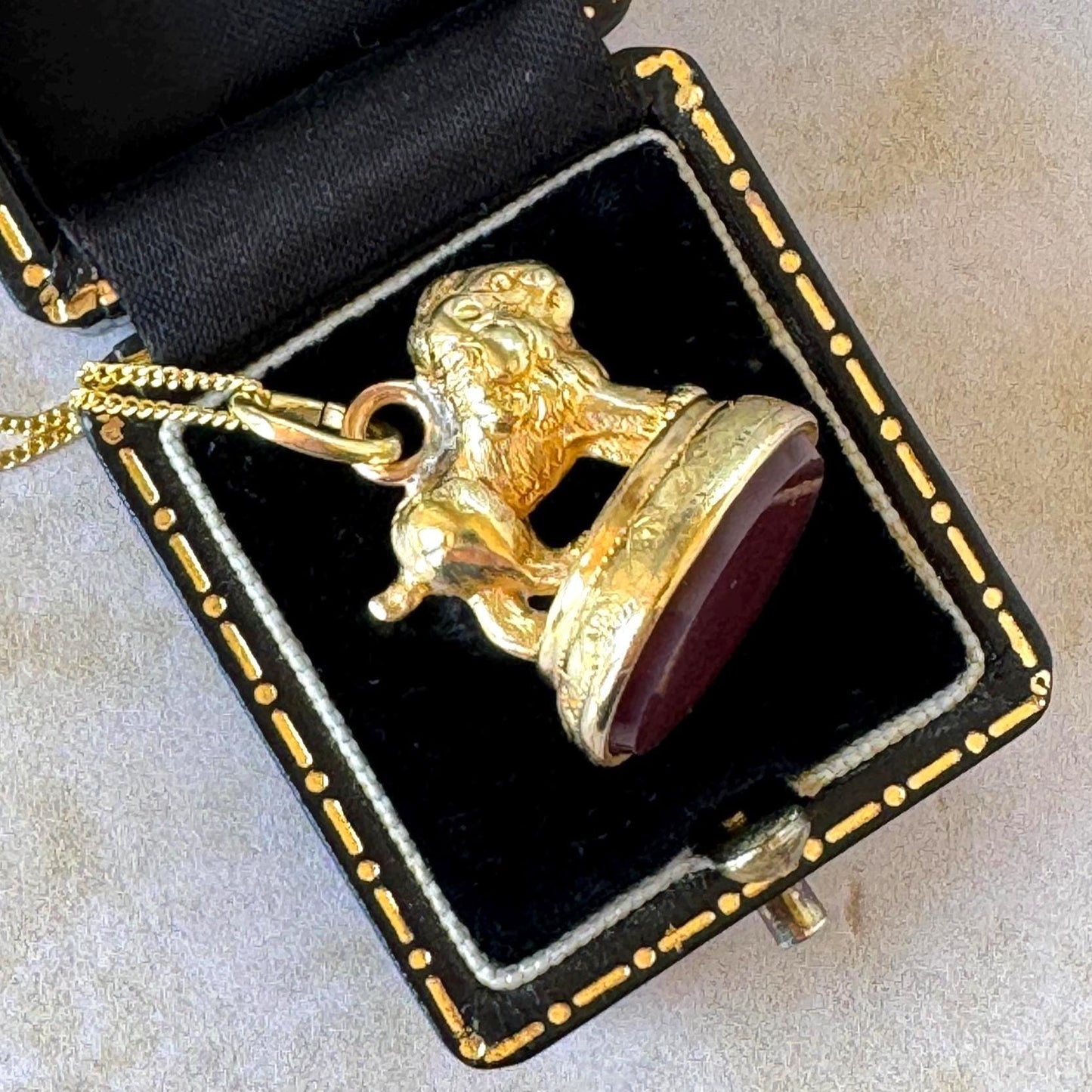Antique Georgian Pinchbeck Lion Seal Fob | Regency Era Figural Carnelian Pendant