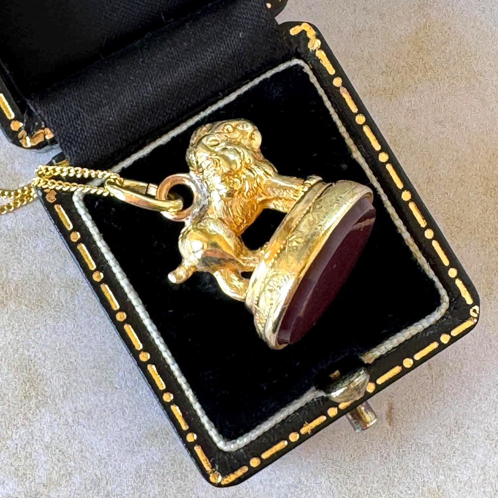 Antique Georgian Pinchbeck Lion Seal Fob | Regency Era Figural Carnelian Pendant