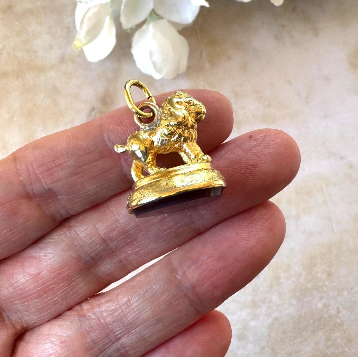 Antique Georgian Pinchbeck Lion Seal Fob | Regency Era Figural Carnelian Pendant