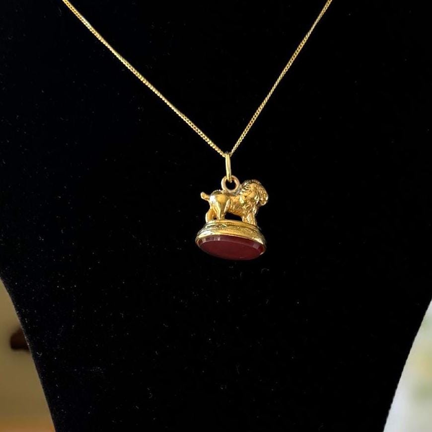 Antique Georgian Pinchbeck Lion Seal Fob | Regency Era Figural Carnelian Pendant