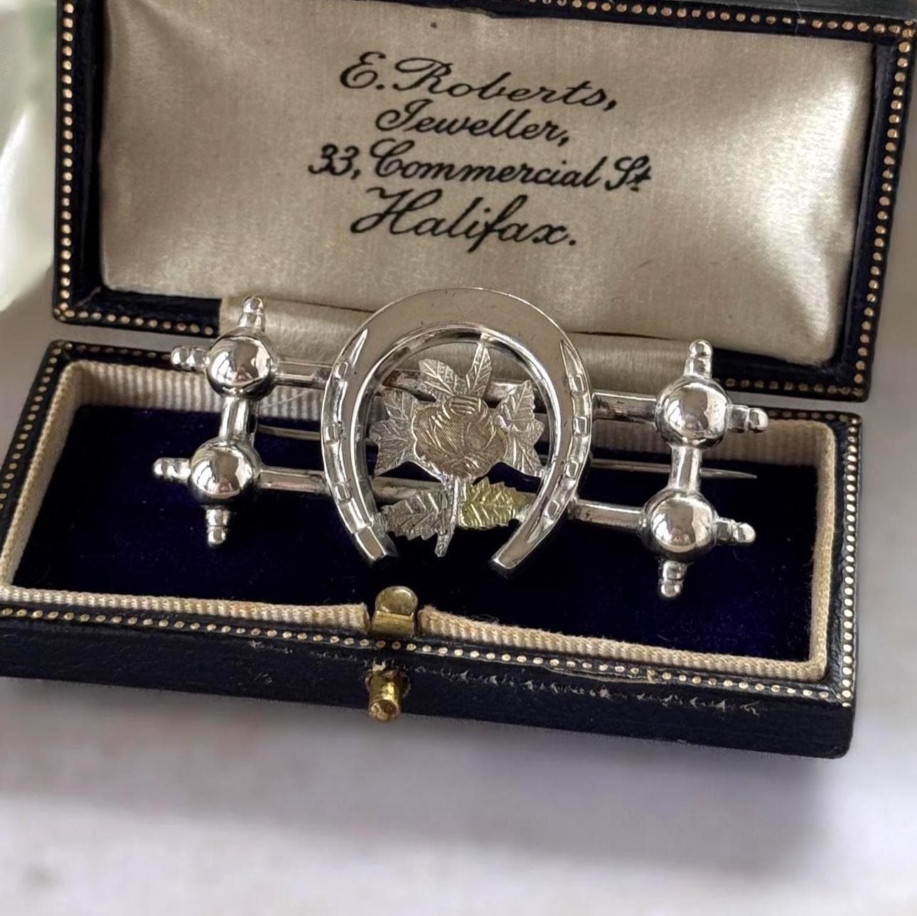 Antique Victorian Sweetheart Horseshoe Brooch | Sterling Silver & Gold Equestrian Lapel Pin