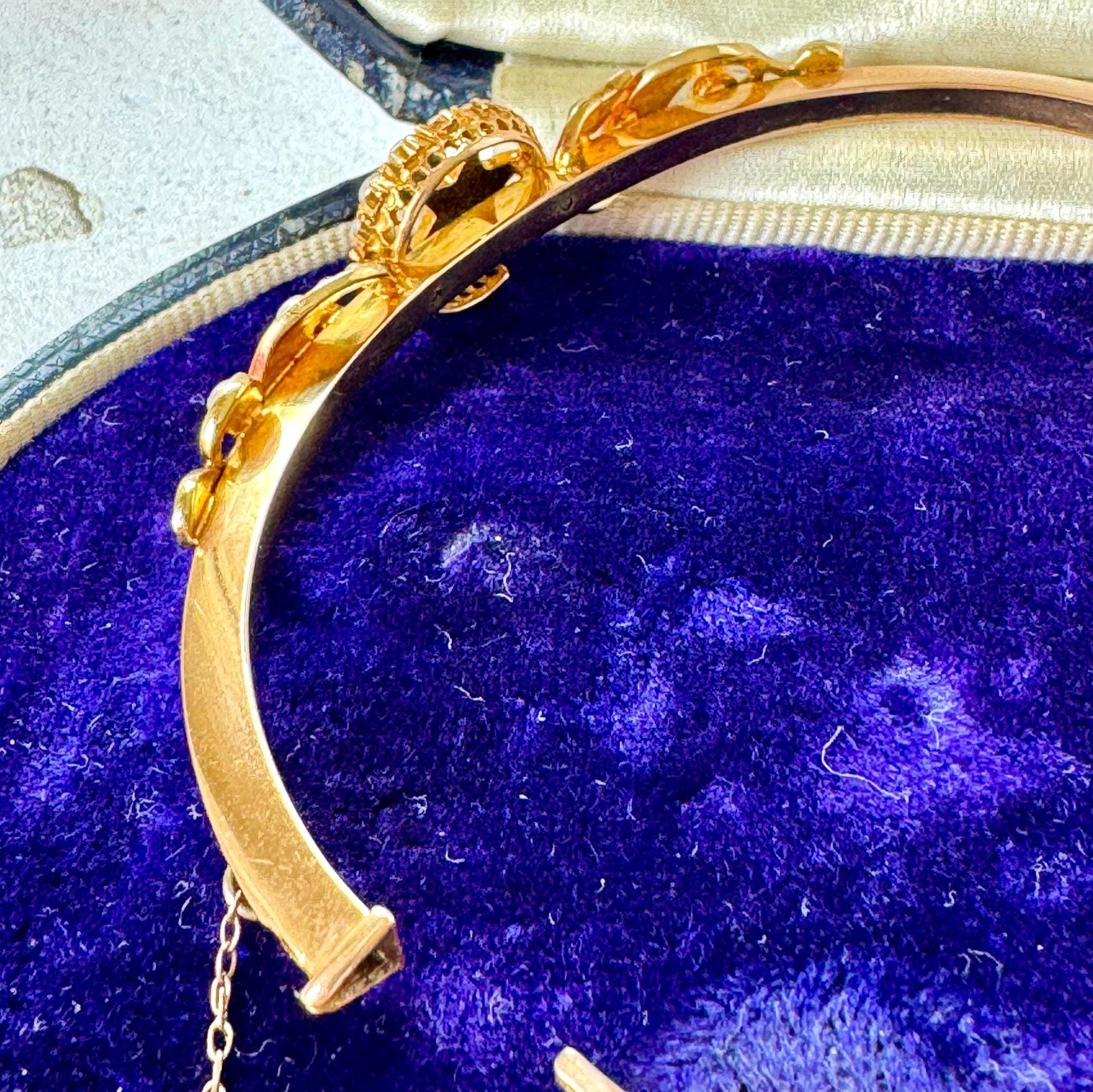 Antique Edwardian 15ct Rose Gold Pearl Celestial Bangle | Crescent Moon & Star Love Token
