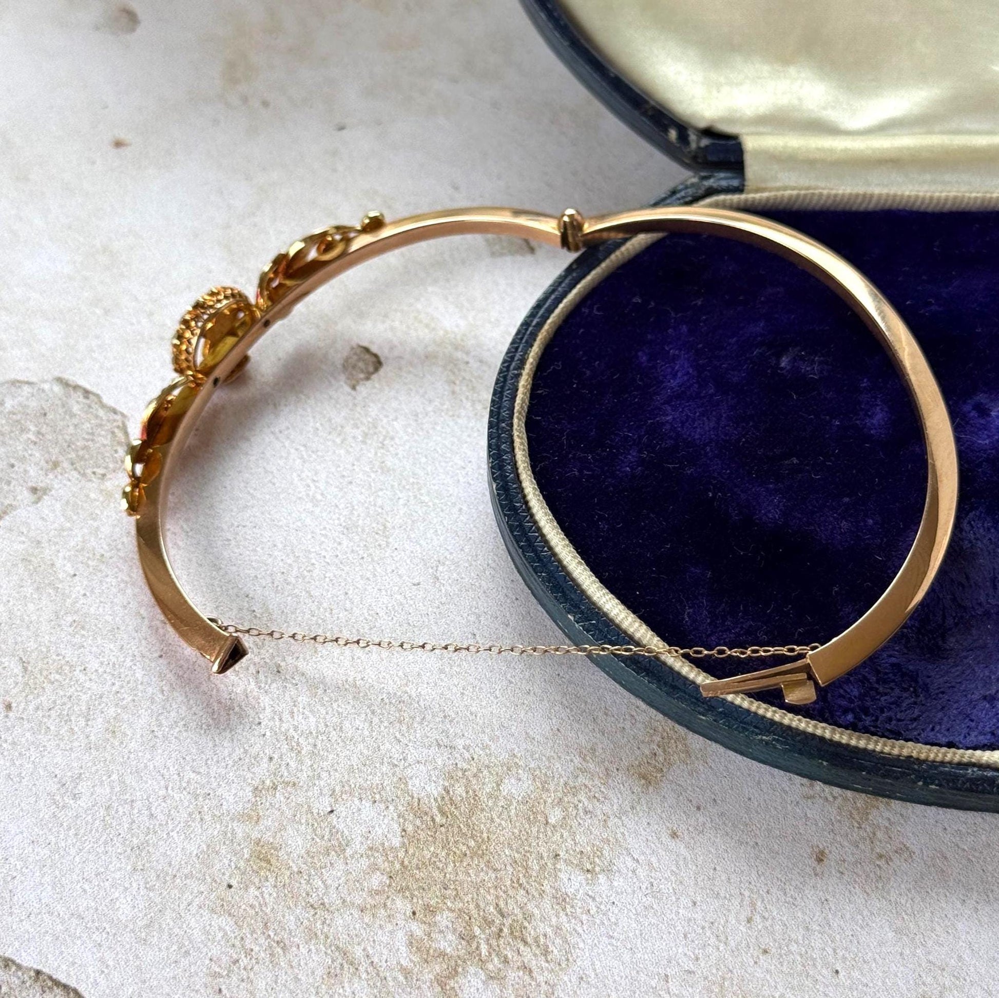 Antique Edwardian 15ct Rose Gold Pearl Celestial Bangle | Crescent Moon & Star Love Token
