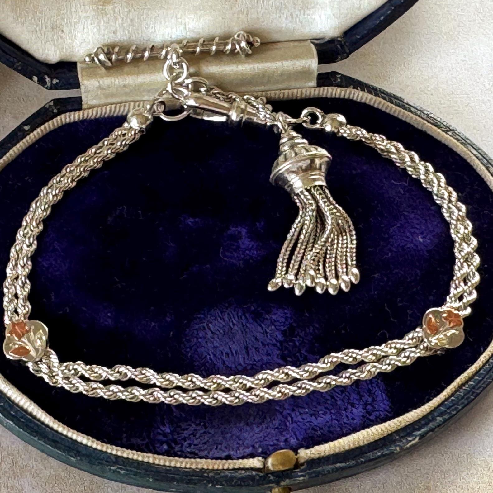 Antique Victorian Sterling Silver & Gold Albertina Watch Chain