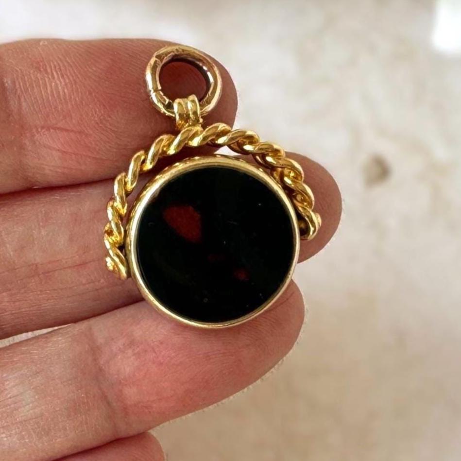 Antique Victorian Rolled Gold Bloodstone & Carnelian Spinning Fob Seal Pendant, Thomas Hopwood