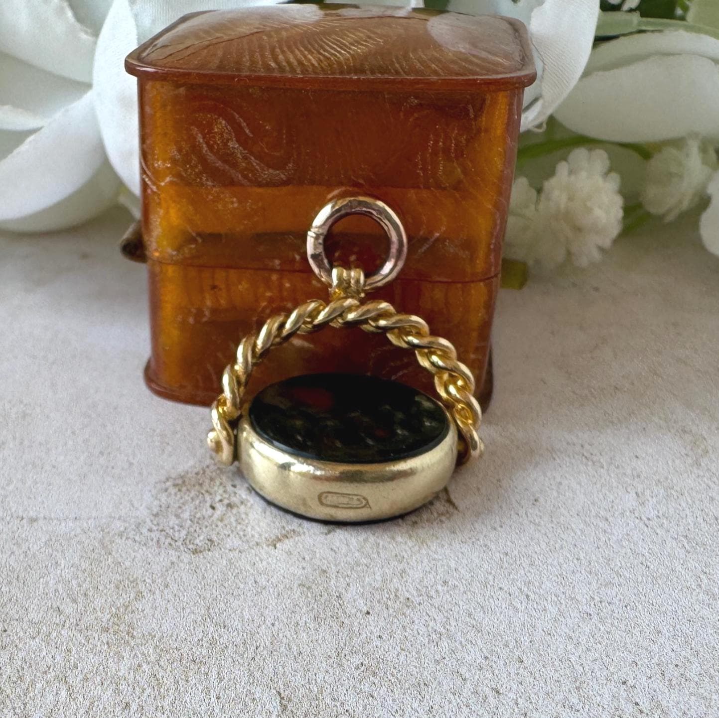 Antique Victorian Rolled Gold Bloodstone & Carnelian Spinning Fob Seal Pendant, Thomas Hopwood